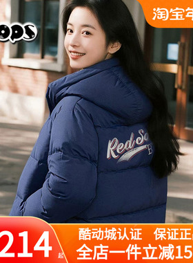 MLB蓝色纽约洋基队男女装冬季韩系学院风外套连帽羽绒服3ADJV0356