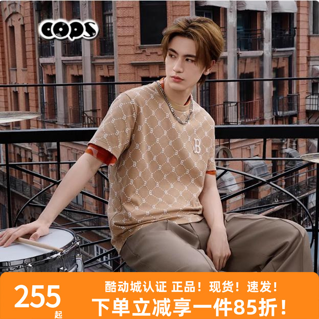 MLB男女情侣NY复古老花满标短袖