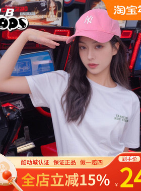 MLB新款情侣短袖男女NY字母镂空印花学院风休闲运动T恤3ASWB2243