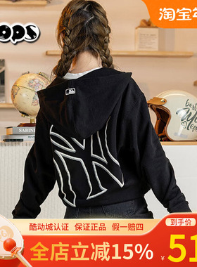 MLB情侣外套男女24年NY镂空大标印花连帽拉链运动3ATRB0544/TRB05