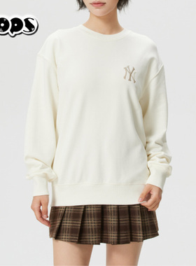 MLB学院风圆领套头卫衣男女情侣落肩袖LOGO印花休闲上衣3AMTM0861