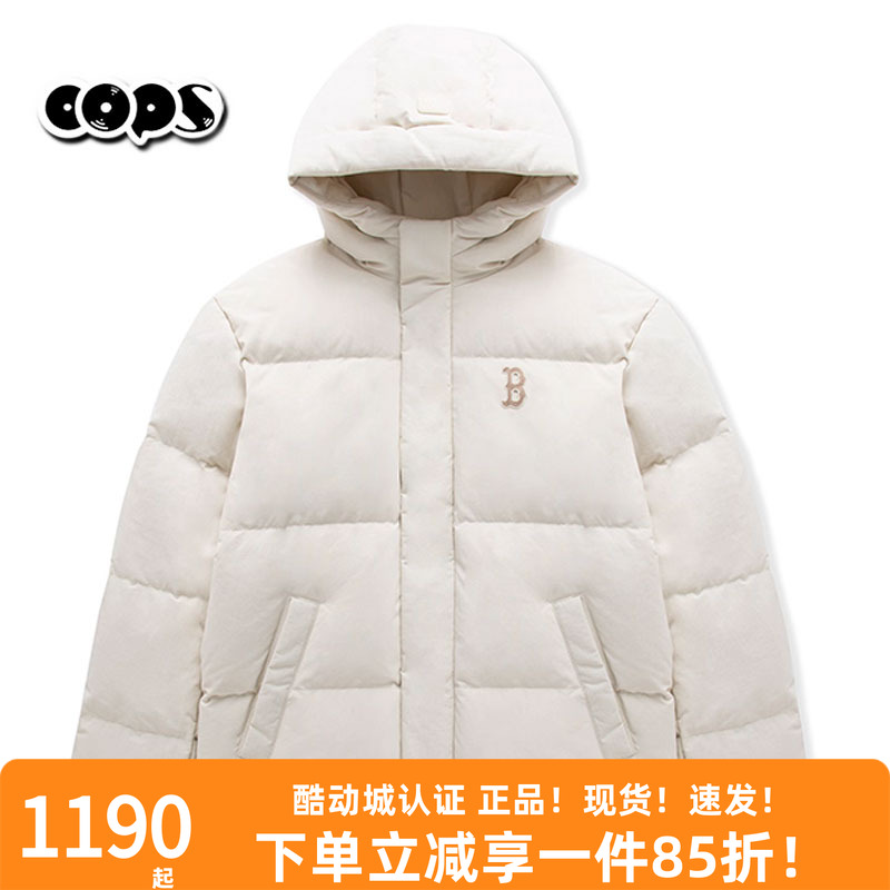 MLB连帽羽绒服米白色男女装2025冬季新款情侣学院风外套3ADJV0356