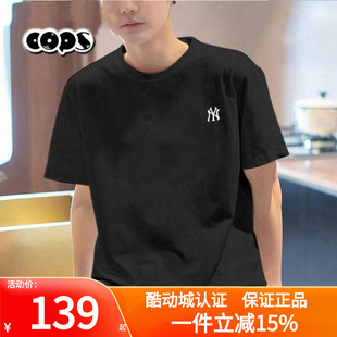 运动服半袖 NY刺绣小标新款 休闲情侣黑色T恤3ATSB0153 男装 MLB短袖