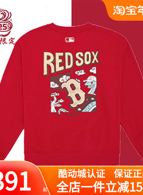 MLB蛇年新款情侣卫衣男女本命年红色卡通圆领运动套头衫3AMTQ0151