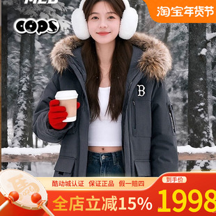 MLB灰色派克羽绒服男女防水工装毛领鹅绒冬季新款3ADJB0656-43CGS