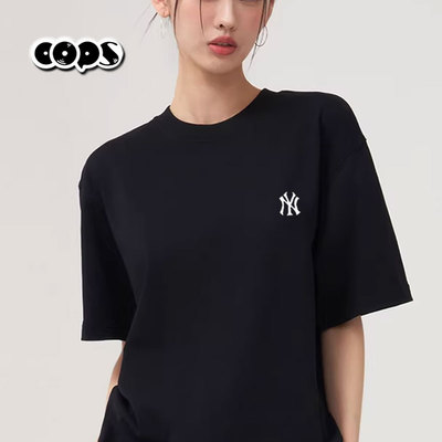 MLB黑色短袖夏季新款女士经典半袖百搭休闲纯色圆领T恤3ATSB0163