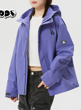 MLB2026新款紫色冲锋衣外套男女NY防水防污三防运动夹克3AWJB0161