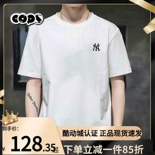 MLB短袖男装NY小标新款女装T恤运动服圆领休闲白色半袖3ATSB0163