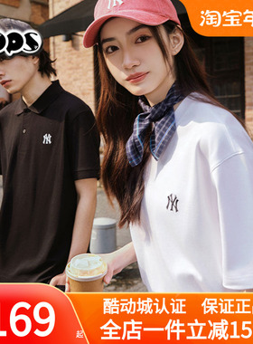 MLB男女装情侣T恤25新款NY小标白色休闲圆领宽松短袖3ATSB0253