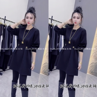 冬季连衣裙新款时尚气质收腰显瘦长袖圆领中长款A字裙洋气裙子