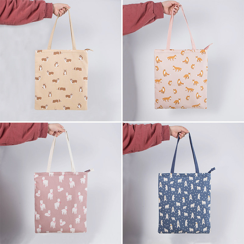 ins韩国版小清新休闲手提袋女环保购物袋大容量简约单肩包帆布袋