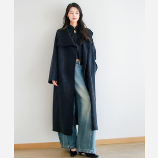 本相织物不对称设计双面呢羊绒大衣女款秋冬呢子大衣长款羊毛外套