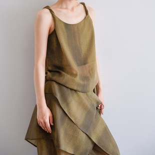 本相织物新中式全棉时髦百搭肩部扭结松弛感上衣无性别无袖背心