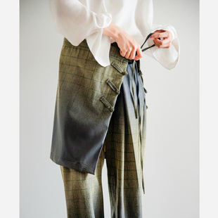 本相织物复古渐变色绑带设计感屁帘新中式盘扣显瘦半裙装饰下摆