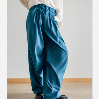 本相织物原创定制高腰阔腿裤