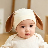 初生婴儿帽子秋冬可爱兔耳朵保暖纯棉无骨新生儿百天超萌护耳胎帽