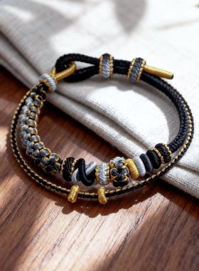 双层黑渐变有钱花转运珠手绳