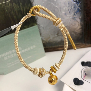 简约盘缠满串手绳手工编织绳可穿珠可串黄金转运珠可调节编绳手链
