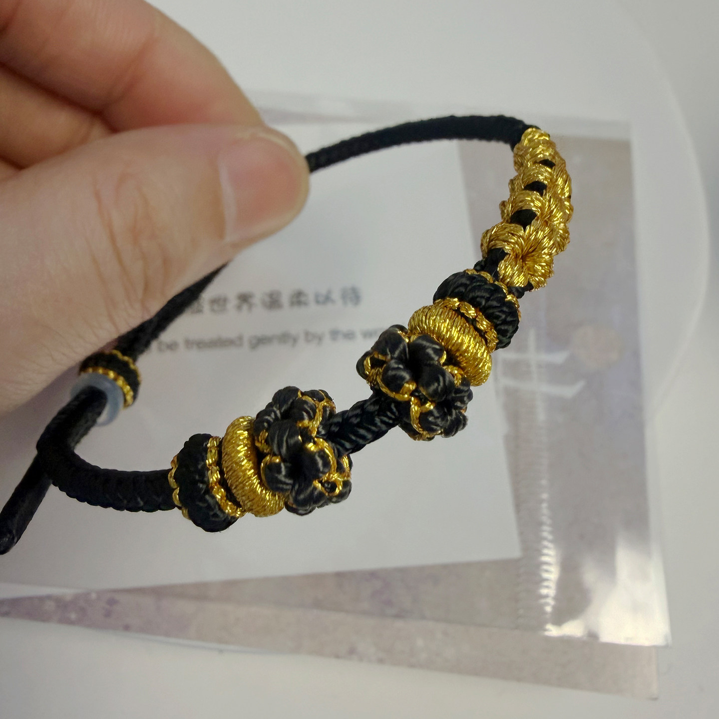 金色桃花结手绳可调节编绳手链图片
