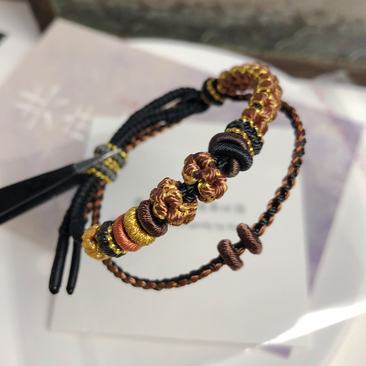 双层桃花手绳编绳可穿珠手链