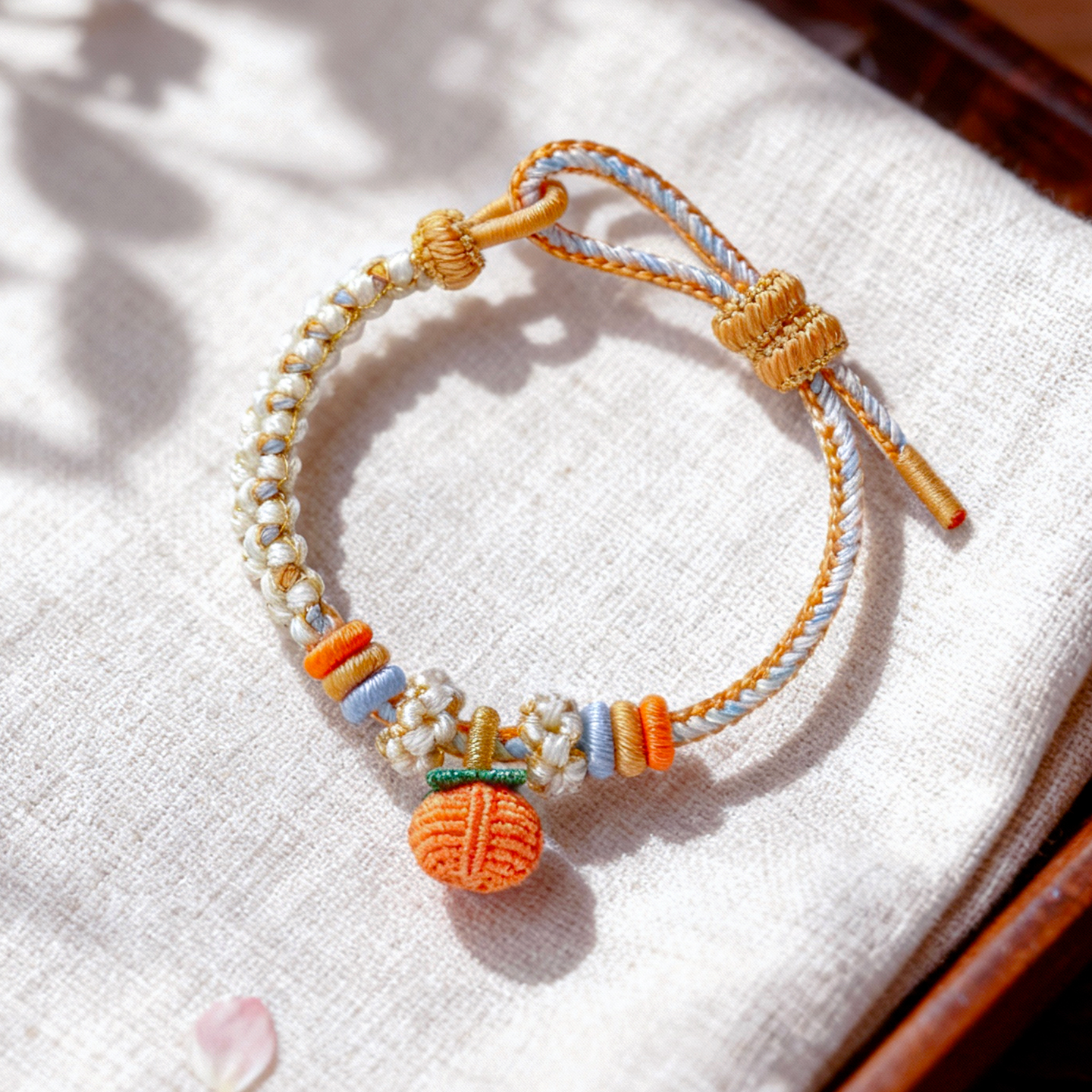 橙色纯手工编织绳小柿子桃花手绳