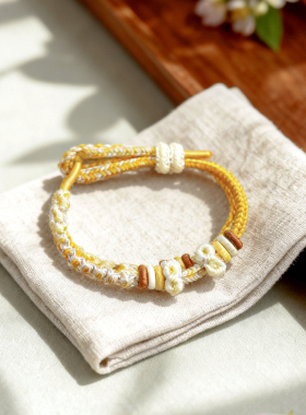 双层黄色渐变手工编织转运手链