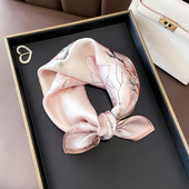 杭州丝绸 送妈妈婆婆礼物桑蚕丝真丝丝巾女粉色花朵小方巾 春秋季