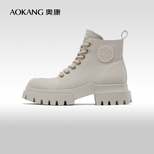 奥康女鞋 冬季新款复古大黄靴休闲百搭工装靴厚底登山马丁靴