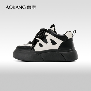 奥康女鞋 秋季新款厚底轻便面包鞋小众设计丑萌老爹鞋板鞋