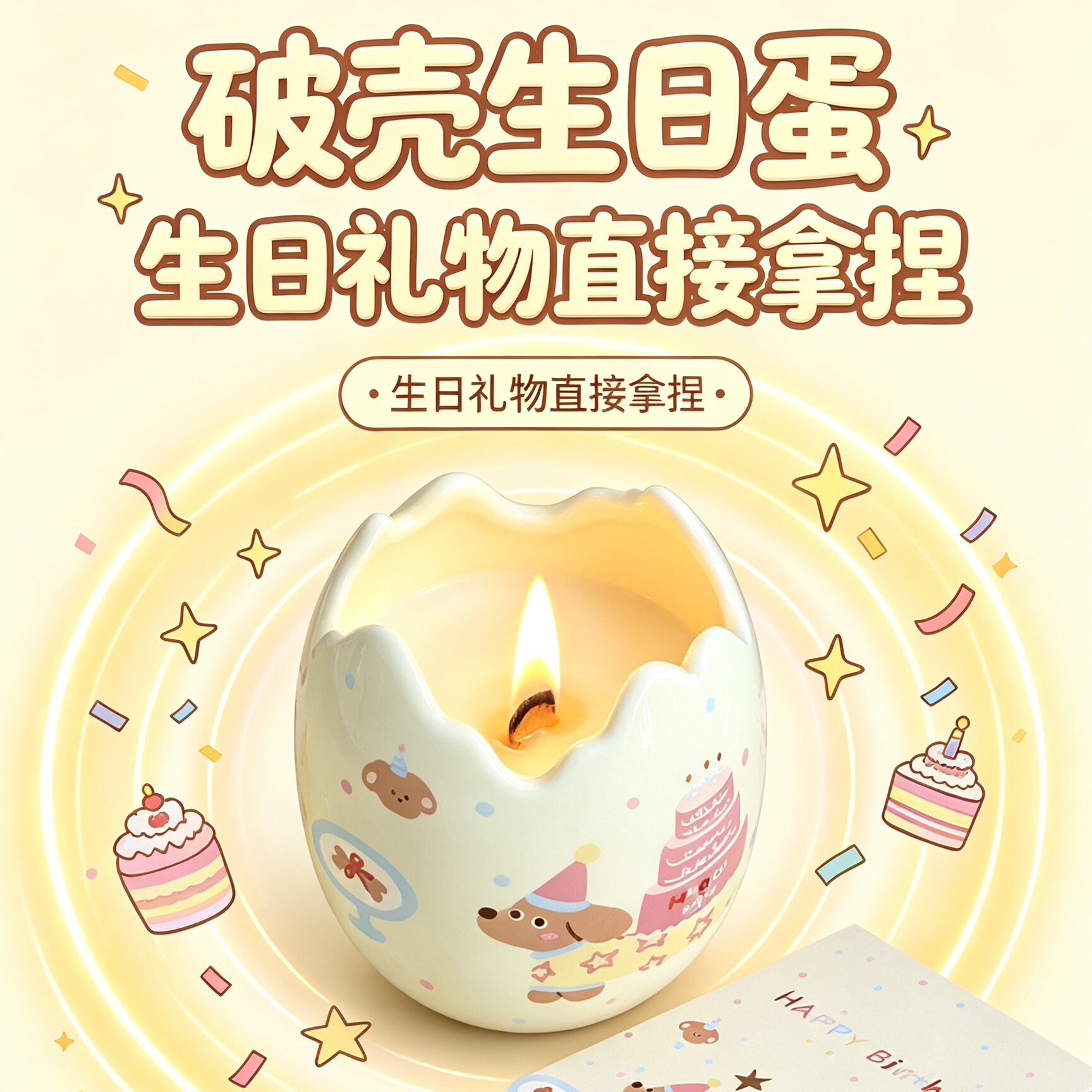 生日蛋定制布置香薰蜡烛破壳日万圣节女生闺蜜扩香石惊喜专属礼物