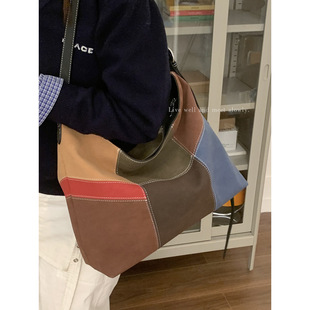 包包大容量女腋下包2025新款 单肩斜挎包 简约撞色拼接托特包时尚