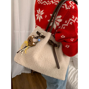 毛绒包简约托特包百搭单肩包 大容量腋下包包女2025新款 韩版 冬季