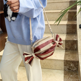 ins条纹格子时尚 单肩斜挎包欧美复古百搭女包2025撞色网红小方包