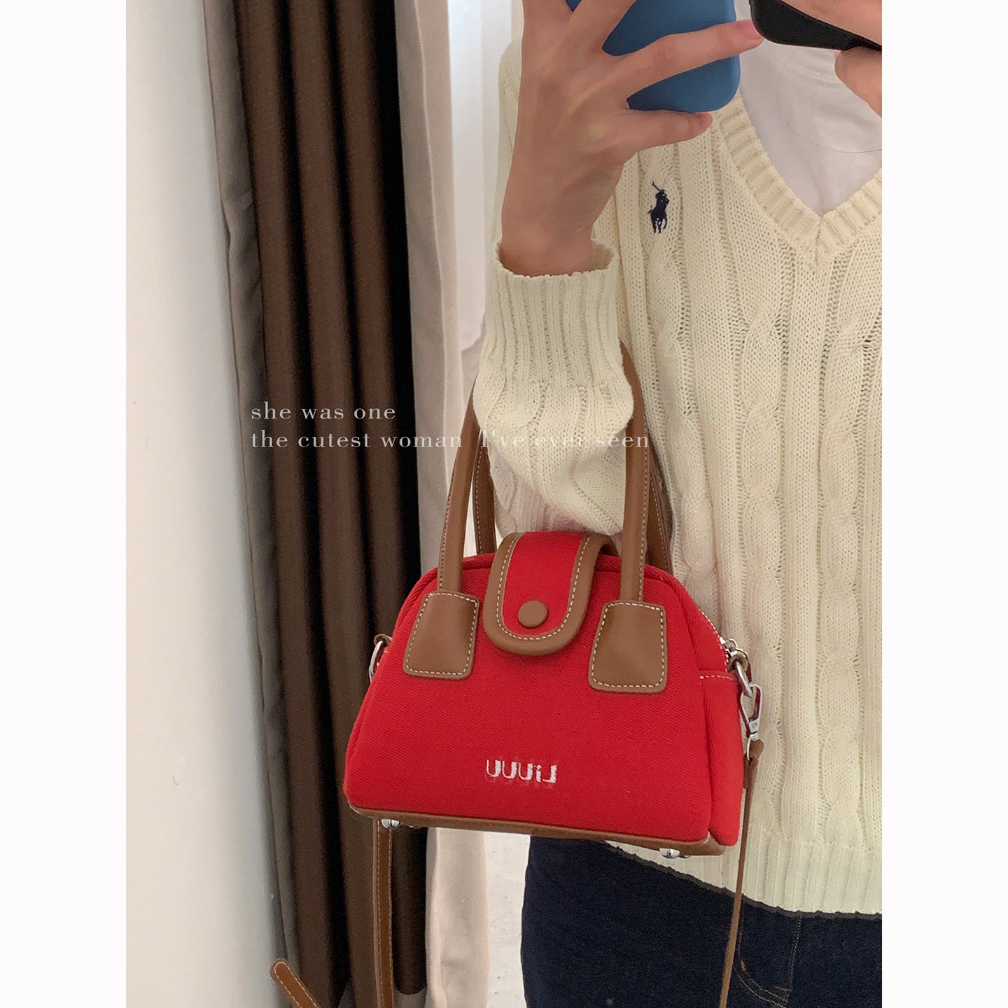 韩版时尚新年红色女士手提包2026新款简约贝壳包百搭单肩斜挎包