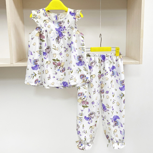 裁缝店定做女童家居服套装女孩棉绸背心花边裤睡衣绵绸空调服夏天
