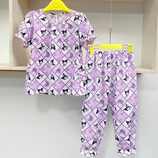 裁缝店定做女童棉绸睡衣套装女童花边袖娃娃衫女孩家居服空调服夏