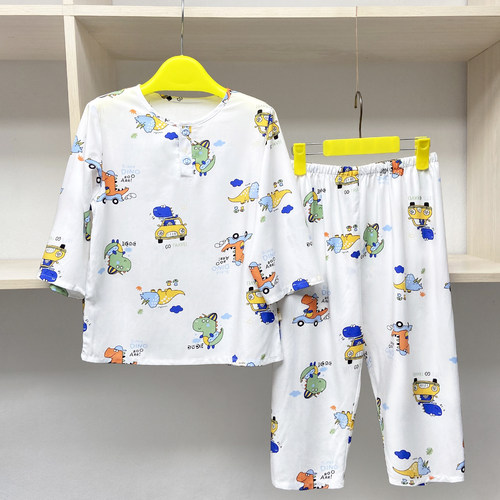 定做儿童睡衣宝宝衣佰汇福棉绸套装男童男孩女童女孩家居服空调服