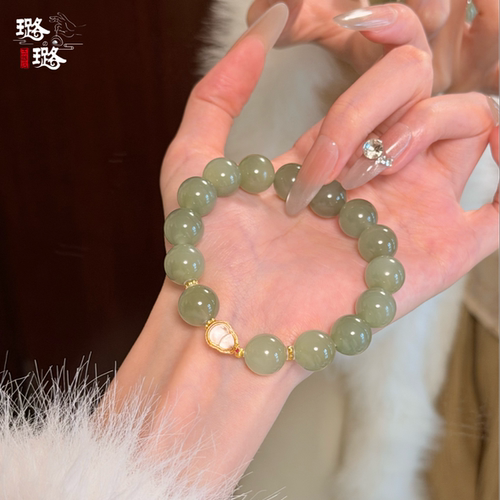 珠子系列3【璐璐的玉器店】和田玉俄罗斯碧玉粉青高青白项链手串