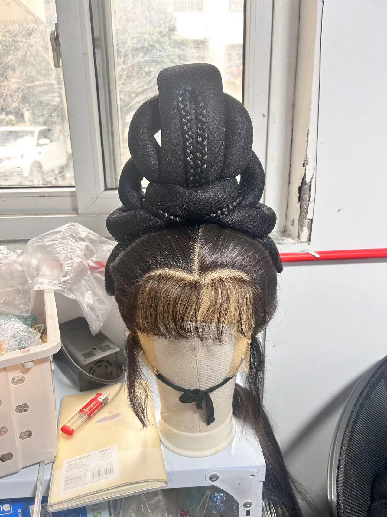 新款戏曲头饰发包头垫花旦小旦正头偏头发包小姐花旦造型影视公主