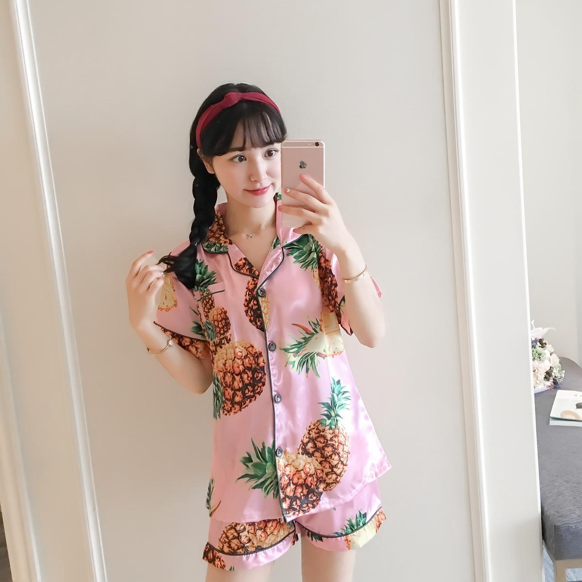 潮流新款菠蘿韓版夏季睡衣范冰冰同款優質仿真絲更有彈力