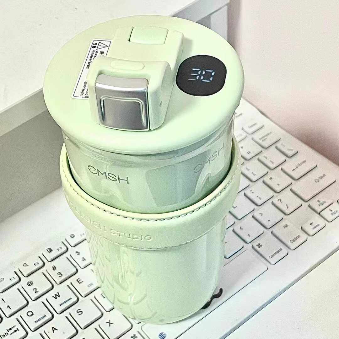 法国Fad Cardin简约纯色智能保温杯陶瓷内胆显示温度女咖啡杯便携