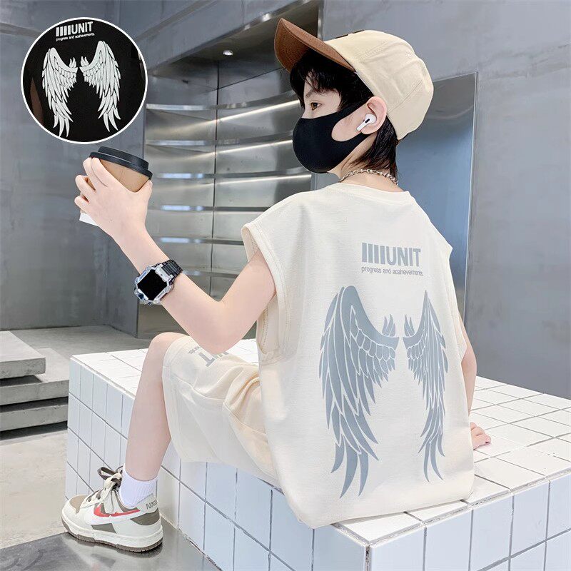 法国Fad Cardin男童背心无袖套装2024新款夏季帅气时髦男孩薄款潮