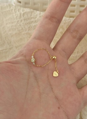 日韩流行链条抽拉式戒指女橄榄莫桑钻小清新可调节软戒日系