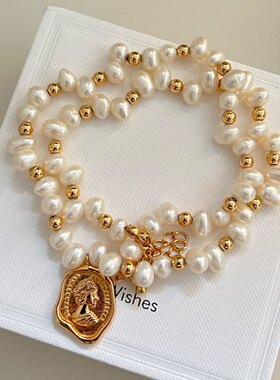 丹妮丝小清新时尚珍珠石形珍珠的链身女吊牌项链感设计气质