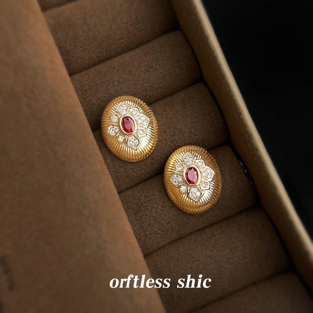 设计师 原创镀银针微镶锆石时尚感通勤简约鹅蛋椭圆耳饰耳钉