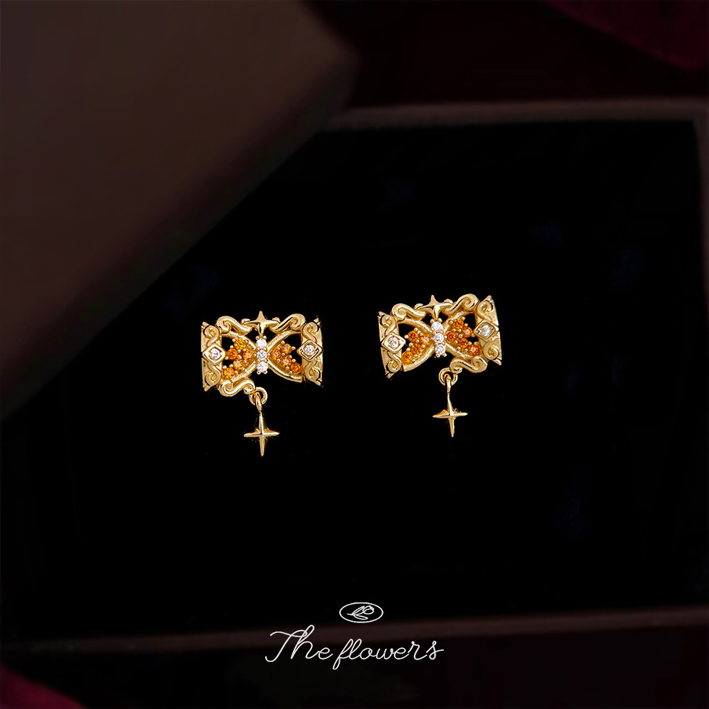 【时间沙漏】原创~925银针微镶锆石芒星沙漏新款耳饰工厂耳钉饰品