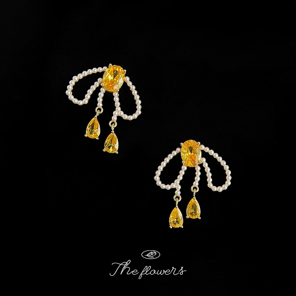 镶嵌锆石镀14K镀银针珍珠蝴蝶结耳饰女气质简约时尚复古耳环工厂