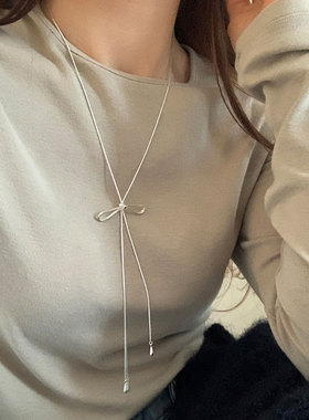 简约蝴蝶结抽拉式长款项链女韩国小众ins个性时尚百搭颈链毛衣链