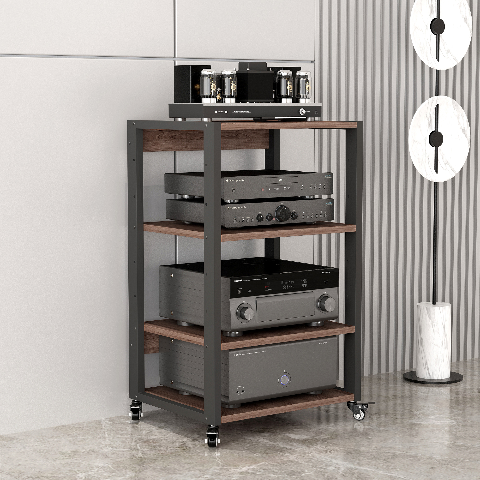 钢架实木组合功放机架胆机支架CD机柜黑胶唱片机解码器耳放收纳架