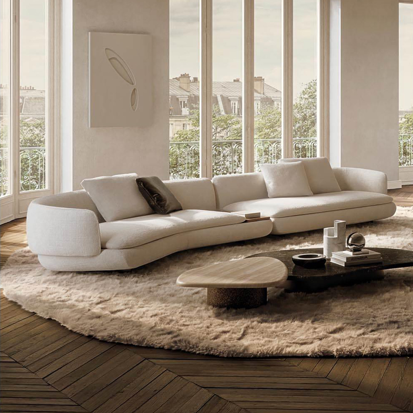 意式极简微微安沙发沙发大平层设计师弧形横厅高端转角布艺沙发